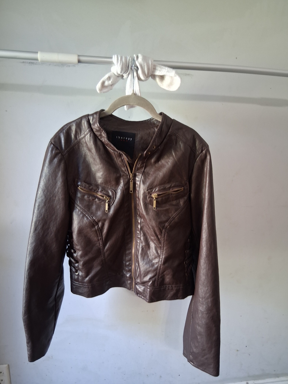 Therapy By Lane Crawford Brown faux Leather Zip Front Jacket